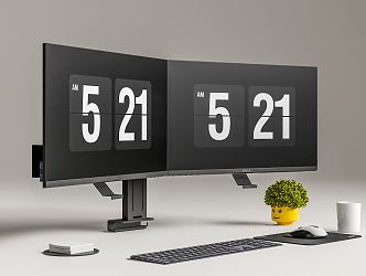 Modern computer dual-screen monitor 3d model