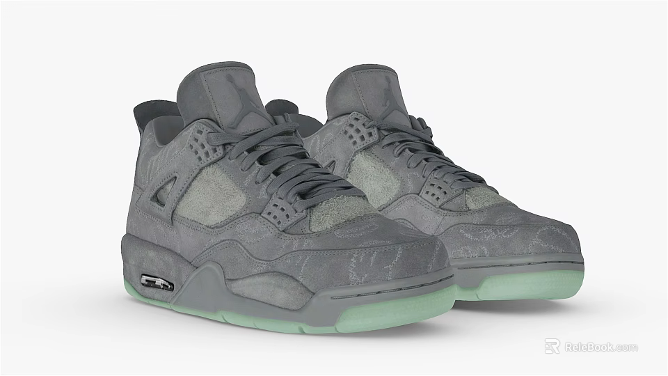 Gray High Top Sneakers With Textured Upper Light Green Sole And Ventilation Holes 3d model 
