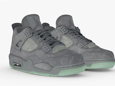 Gray High Top Sneakers With Textured Upper Light Green Sole And Ventilation Holes 3d model