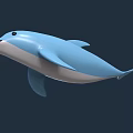 Blue Dolphin 3D Model Floating With Smooth Surface And Dark Background