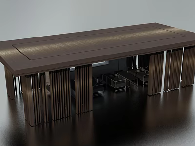 Modern Contemporary Table Structure With Glossy Surface And Vertical Slat Supports In Interior 3d model