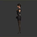 A Woman In Black Dress With Cat Ears Long Gloves And White Belt