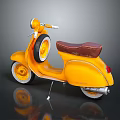 Vintage Yellow Scooter Classic Motorcycle With Brown Seat And White Rim Wheels