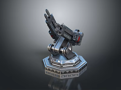 Detailed Mechanical Gun Model With Metallic Base And Gray Gradient Background 3d model