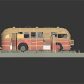 Vintage Cream Bus Model With Yellow Lines On Grass Platform Base 3d model