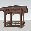 Outdoor Traditional Wooden Pavilion With Ornate Roof And Bench Seating