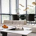 Bright Modern Living Dining Room Interior With Large Windows And Wooden Flooring
