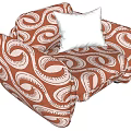 Chic Single Sofa With Red Beige Swirl Pattern And Soft Beige Cushion 3d model
