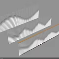 Modern Wavy Vertical Slats Railing Design with Yellow Base and Curved Patterns 3d model