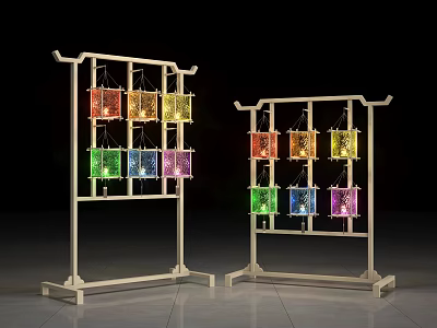 Colorful Square Shaped Decorative Lights On Two White Traditional Design Stands 3d model