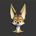 Cartoon Style Game Character 3D Model Head With Large Ears And Yellow Red Stripes