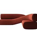 Contemporary Asymmetrical Sofa In Red Velvet With Twisted Curved Design For Living Room