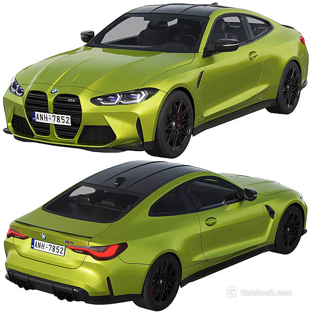 Lime Green BMW M4 Two Door Coupe With Black Wheels And Sporty Exterior Design 3d model 