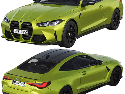 Lime Green BMW M4 Two Door Coupe With Black Wheels And Sporty Exterior Design 3d model