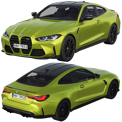 Lime Green BMW M4 Two Door Coupe With Black Wheels And Sporty Exterior Design 3d model