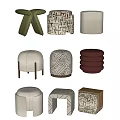Stylish Modern Stools With Diverse Patterns Colors And Textures For Home Decor 3d model