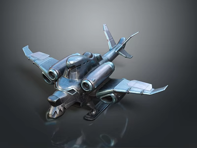 Futuristic Mechanical Airplane 3D Model With Shark Head Design Metallic Wings And Engines 3d model