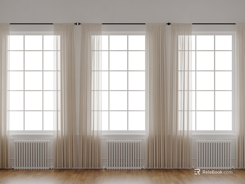 Beige Roman Blinds For Windows In Modern Room With Wooden Floor And White Radiators 3d model 