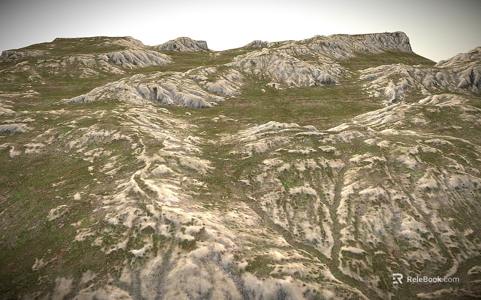 Breathtaking Natural Mountain Scenery Featuring Rugged Rocky Slopes And Lush Green Grassland 3d model 