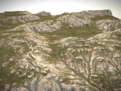 Breathtaking Natural Mountain Scenery Featuring Rugged Rocky Slopes And Lush Green Grassland 3d model