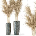 Blue Mosaic Vases With Dried Pampas Grass Floral Arrangement For Home Decor