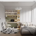 Cozy Bright Kids Room Interior With Study Desk Bed Toys And Bookshelf