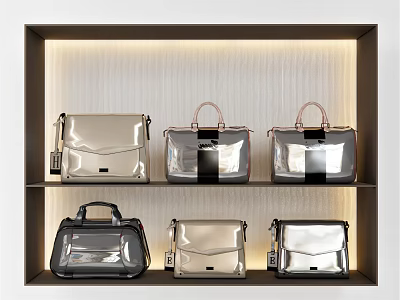 Stylish Modern Bags on Illuminated Display Shelf with Metallic Transparent Design 3d model