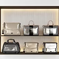 Stylish Modern Bags on Illuminated Display Shelf with Metallic Transparent Design