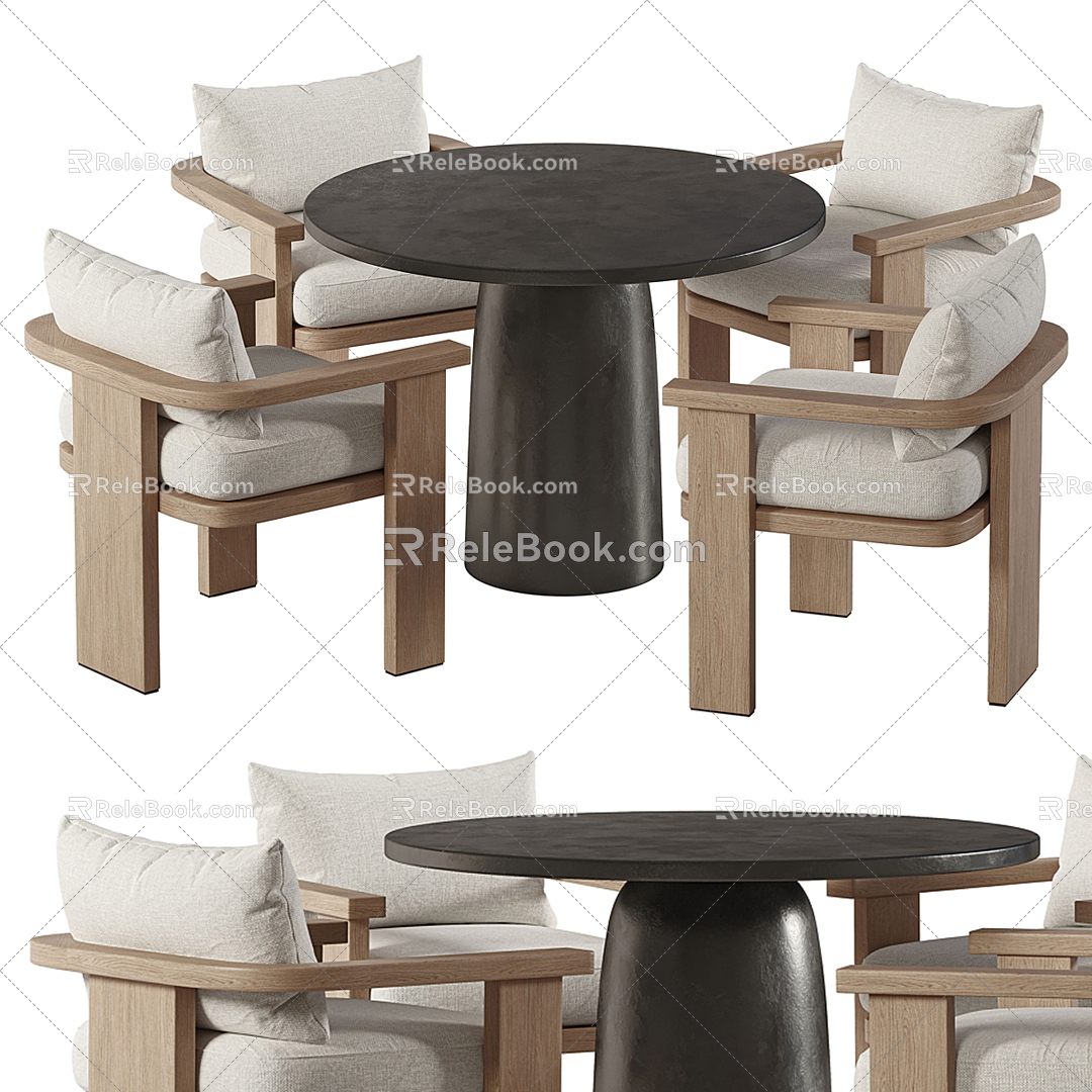 Tahana four-hand outdoor restaurant armchair and basil table 3d model