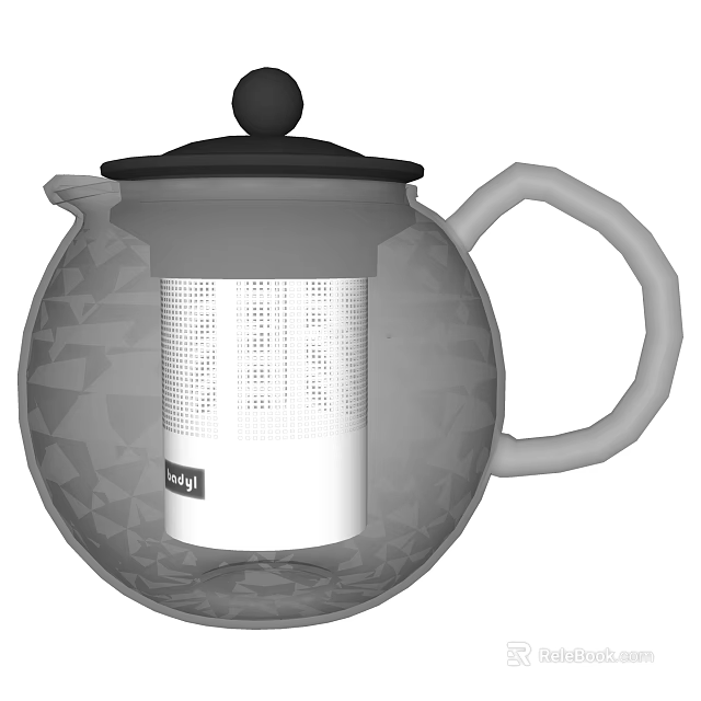 Transparent Glass Teapot with Black Lid Geometric Patterns and White Infuser by Bodum 3d model 