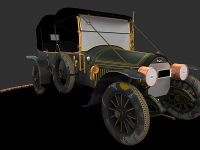 Vintage Classic Car With Green Body Gold Accents And Black Open Top 3d model