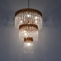 Elegant Multi Tiered Crystal Chandelier With Golden Frame And Hanging Clear Crystals