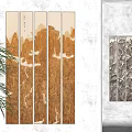 Multi Panel Landscape Paintings With Brown Gold Mountain And Gray Texture Wall Art Decor 3d model