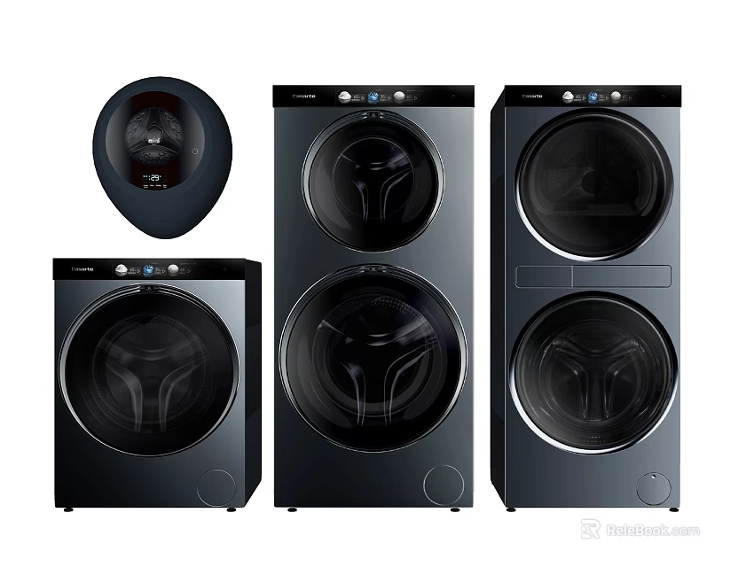 Black Front Load Washing Machines With Modern Design And Various Styles 3d model 