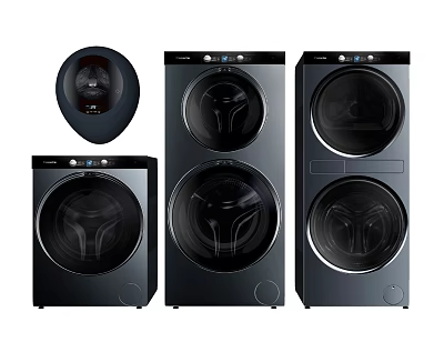 Black Front Load Washing Machines With Modern Design And Various Styles 3d model