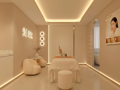 Luxurious SPA Sauna Interior Design With Massage Table Comfortable Seats And Soft Lighting 3d model