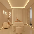 Luxurious SPA Sauna Interior Design With Massage Table Comfortable Seats And Soft Lighting 3d model