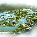 Beautiful Ecological Waterside Garden Landscape With Lush Green Islets Surrounded By Clear Blue Water