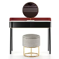 Modern Dressing Table With Round Gold Frame Mirror White Countertop And Gray Stool 3d model