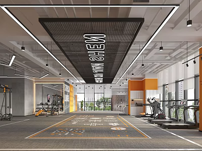 Modern Gym with New Shine Signage Open Space Fitness Equipment and Bright Lighting 3d model