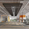 Modern Gym with New Shine Signage Open Space Fitness Equipment and Bright Lighting
