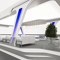 Modern Lounge Area A Zone Interior With White Blue Accents Sofas And Plants 3d model
