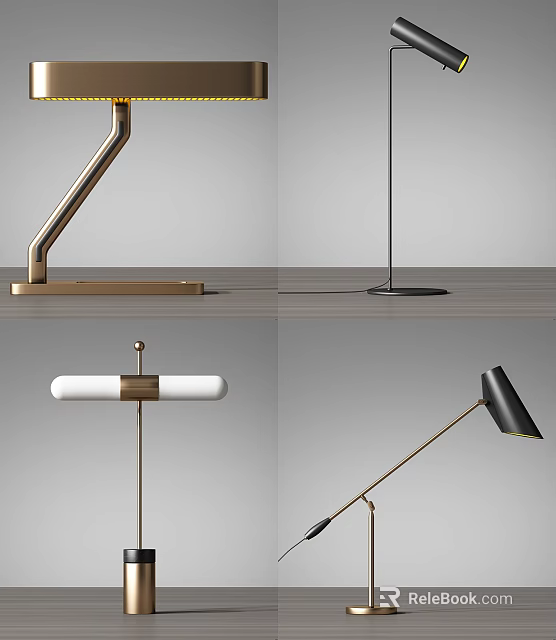 Modern Table Lamps with Diverse Metal and Wooden Designs for Home Office Use 3d model 