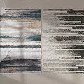 Modern Square Rug with Striped Design Blue White Yellow Gray Black Colors and Textured Details