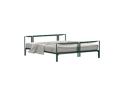 Modern Green Metal Double Bed Frame With Simple Design And Light Sheet For Bedroom 3d model