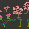Different Types of Arborescent Trees with Colorful Foliage and Varied Sizes