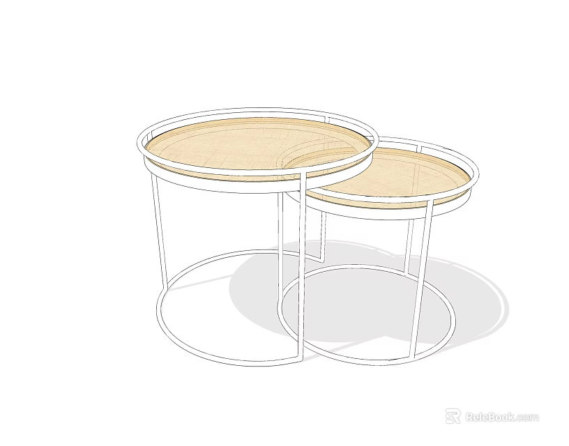 Two Round Nesting Coffee Tables With Light Wood Tops And Metal Frames 3d model