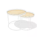 Two Round Nesting Coffee Tables With Light Wood Tops And Metal Frames 3d model