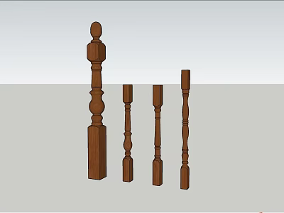Wooden Architectural Posts with Carved Details and Various Designs for Building Decoration 3d model