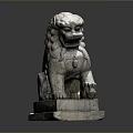 Ancient Traditional Stone Lion Sculpture With Ornate Carving And Stone Base